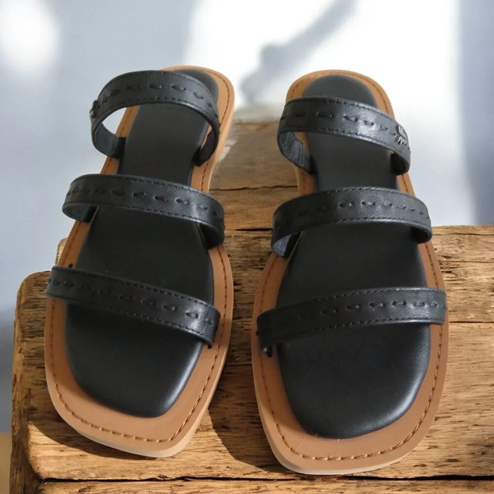FRYE - Faye Strappy Slide Leather Sandal, Size 8M, Black - NWT